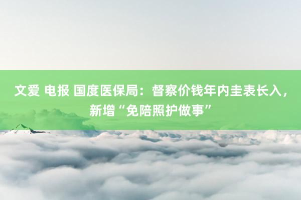 文爱 电报 国度医保局：督察价钱年内圭表长入，新增“免陪照护做事”