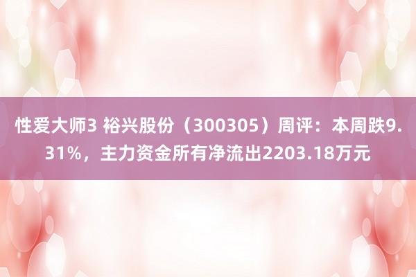 性爱大师3 裕兴股份（300305）周评：本周跌9.31%，主力资金所有净流出2203.18万元