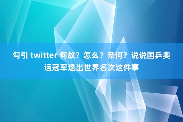 勾引 twitter 何故？怎么？奈何？说说国乒奥运冠军退出世界名次这件事