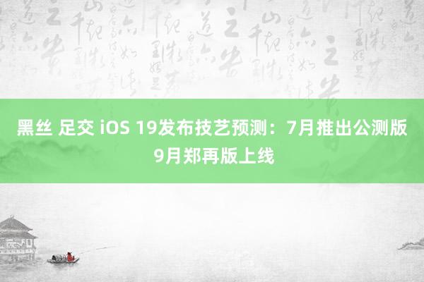 黑丝 足交 iOS 19发布技艺预测：7月推出公测版 9月郑再版上线