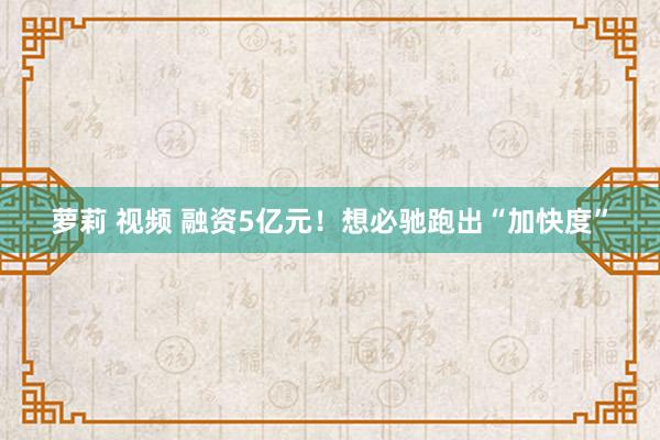 萝莉 视频 融资5亿元！想必驰跑出“加快度”